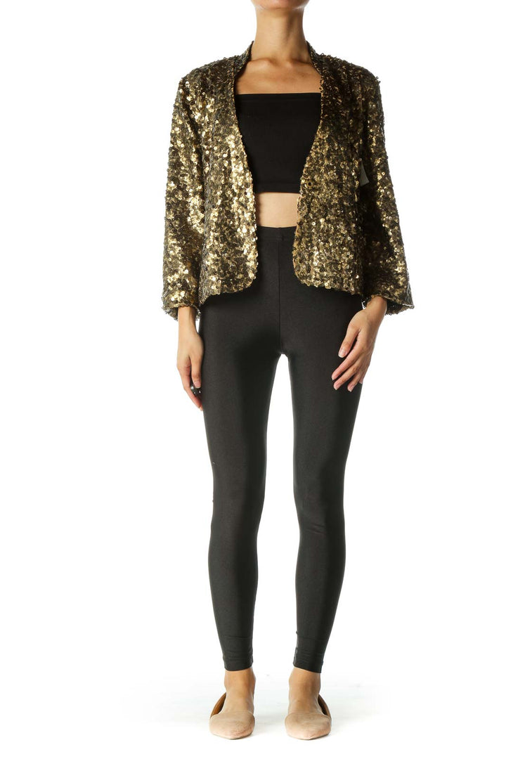 Gold Sequined Snap Button Blazer