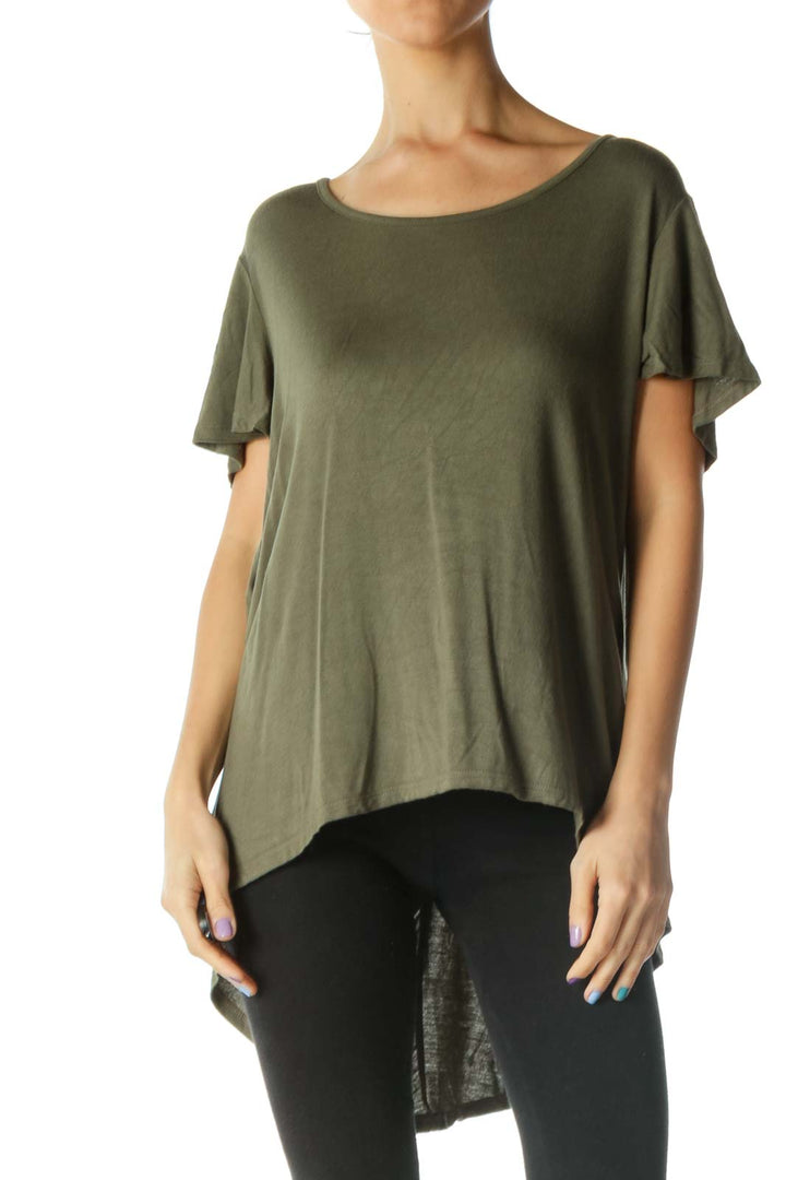 Green Short Sleeve High Low Cutout T-Shirt