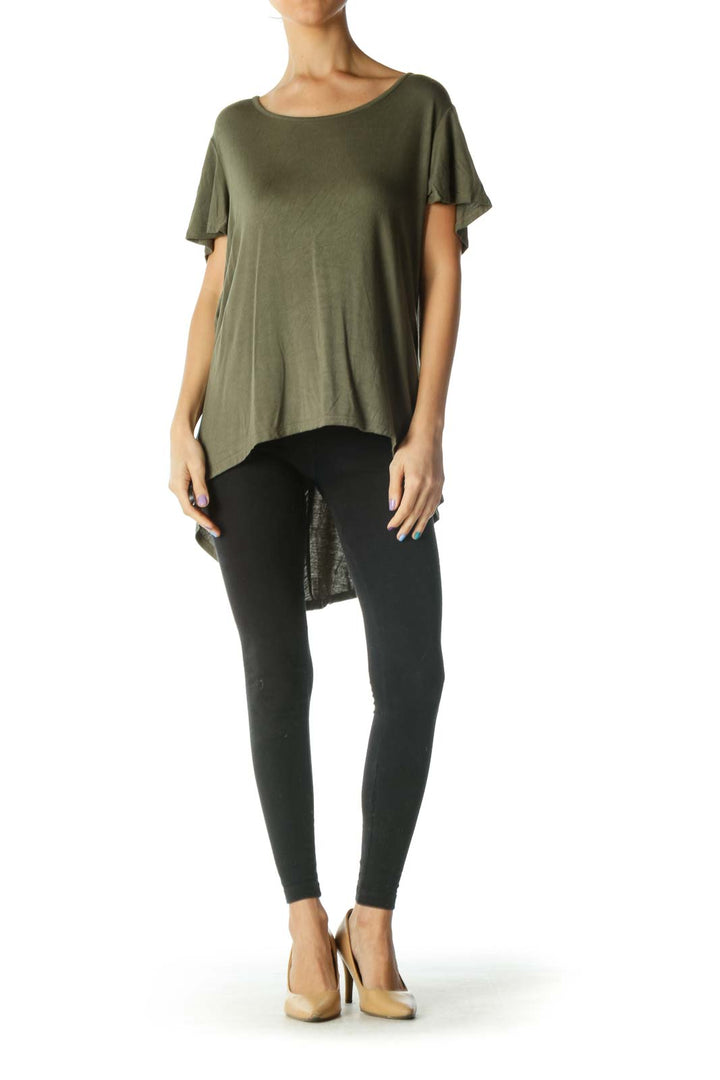 Green Short Sleeve High Low Cutout T-Shirt