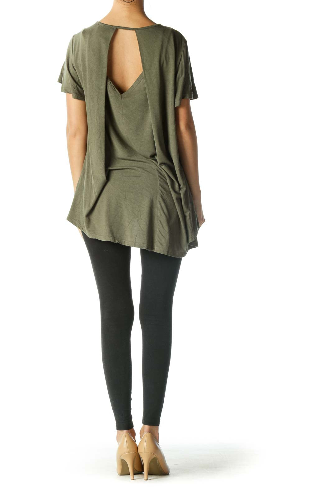 Green Short Sleeve High Low Cutout T-Shirt