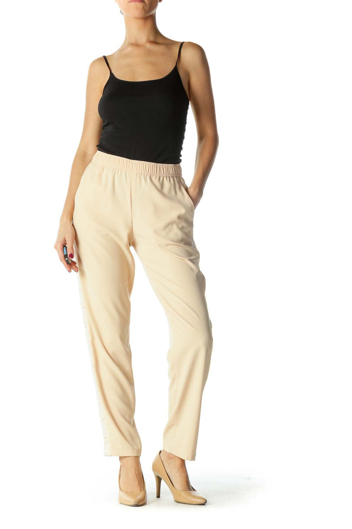 Cream Lace Tapered Pants