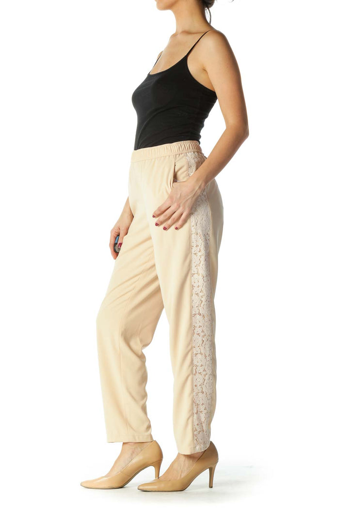 Cream Lace Tapered Pants