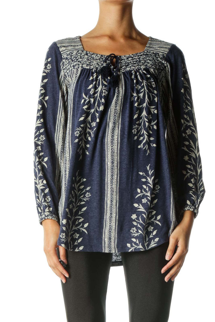 Blue and Cream Print Blouse