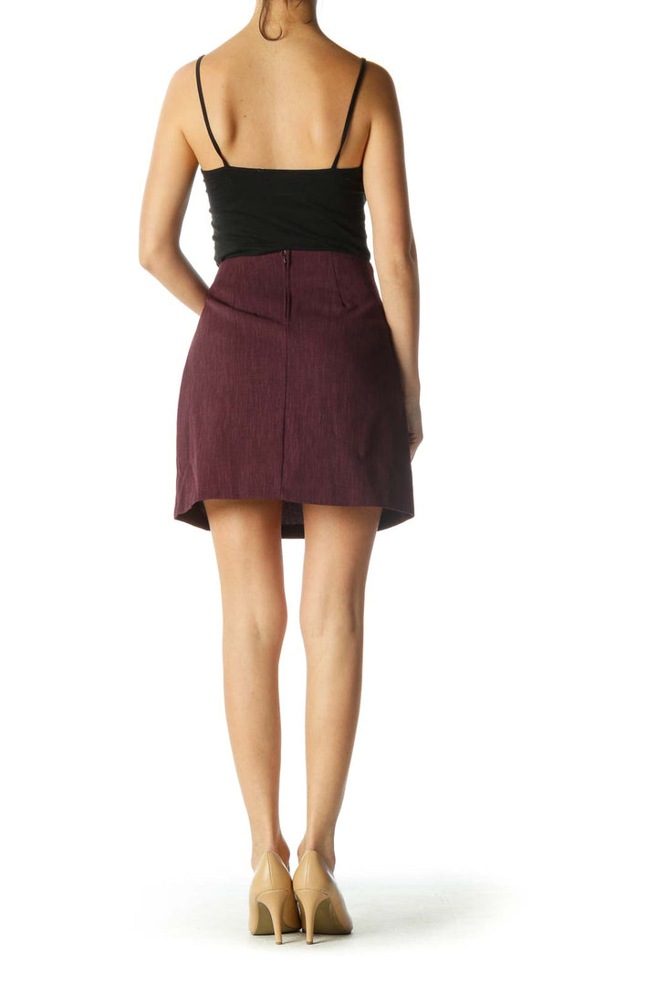 Burgundy Zipper Back Textured A-Line Skirt