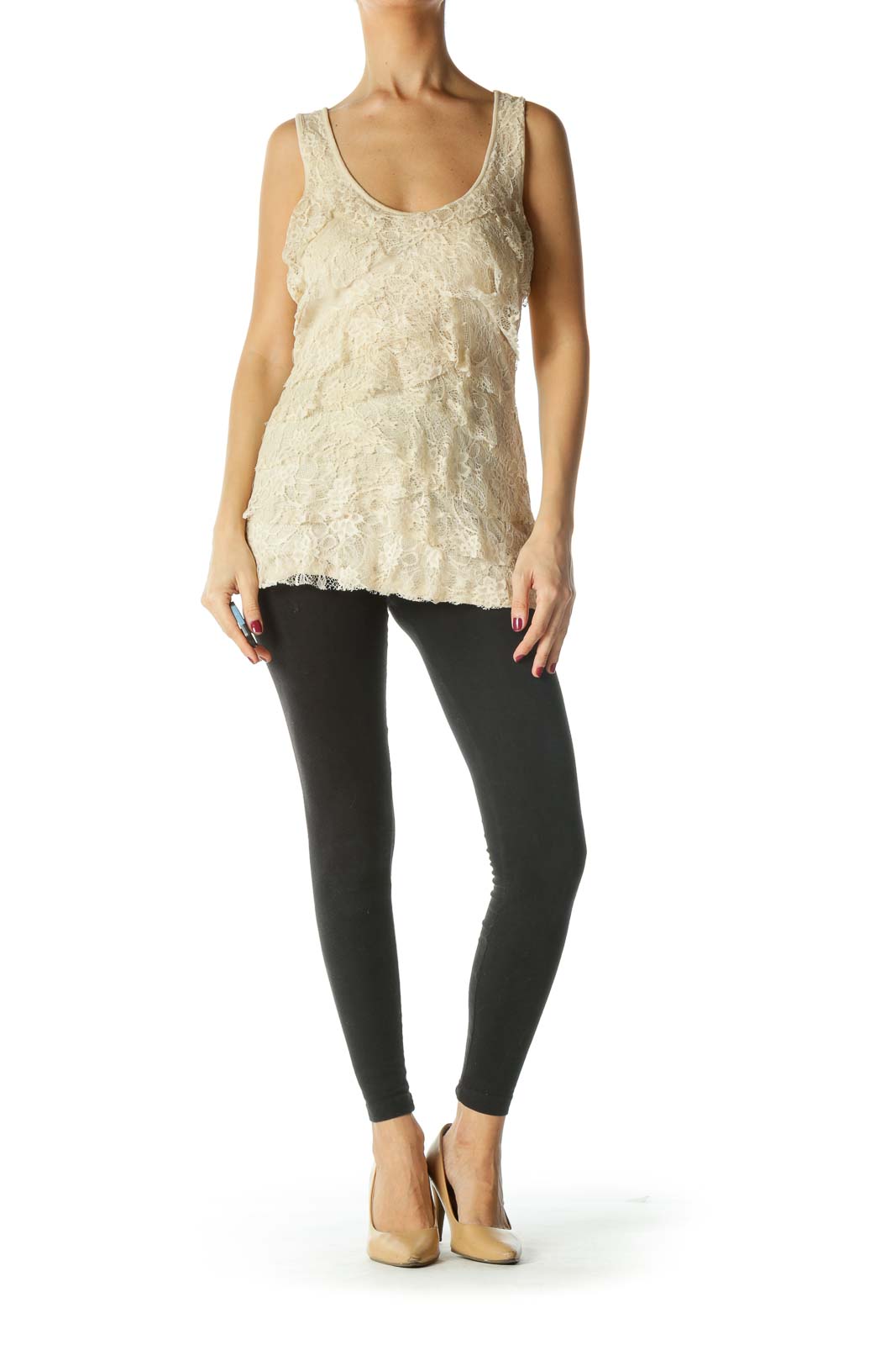 Beige Lace Tiered Tank