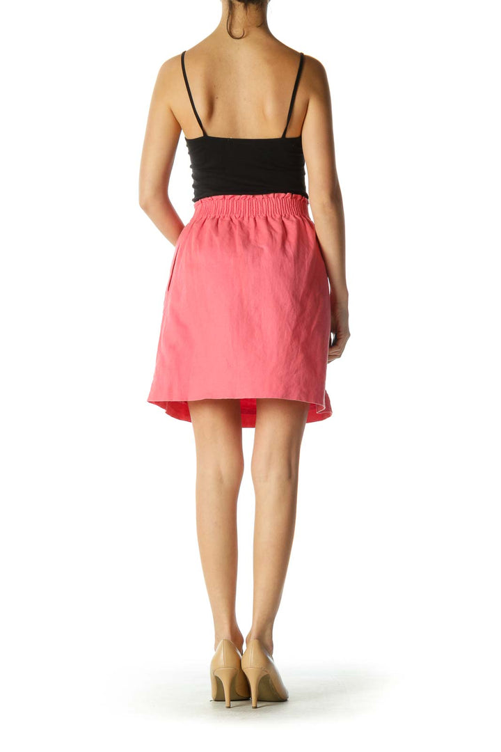 Pink Elastic Waistband Pocketed A-Line Skirt