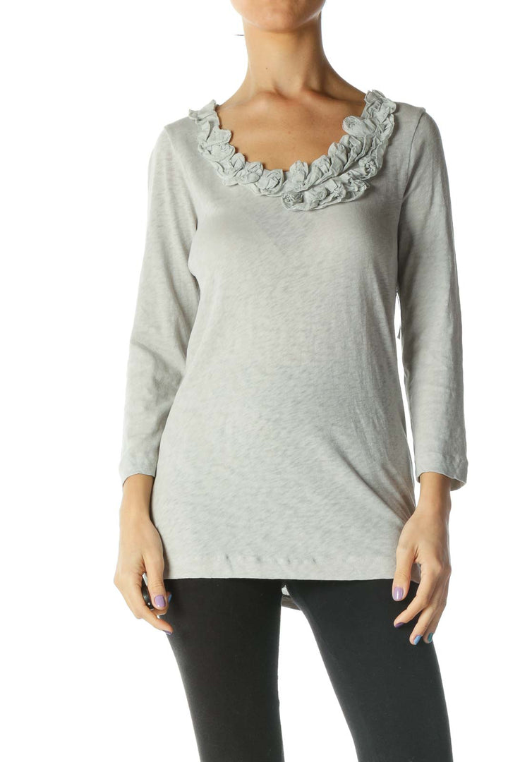 Gray Round Neck Embellished Knit Top