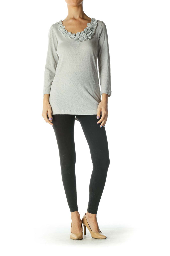 Gray Round Neck Embellished Knit Top