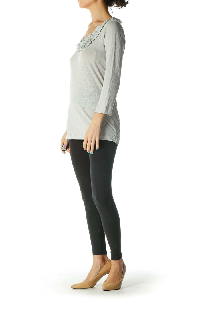 Gray Round Neck Embellished Knit Top