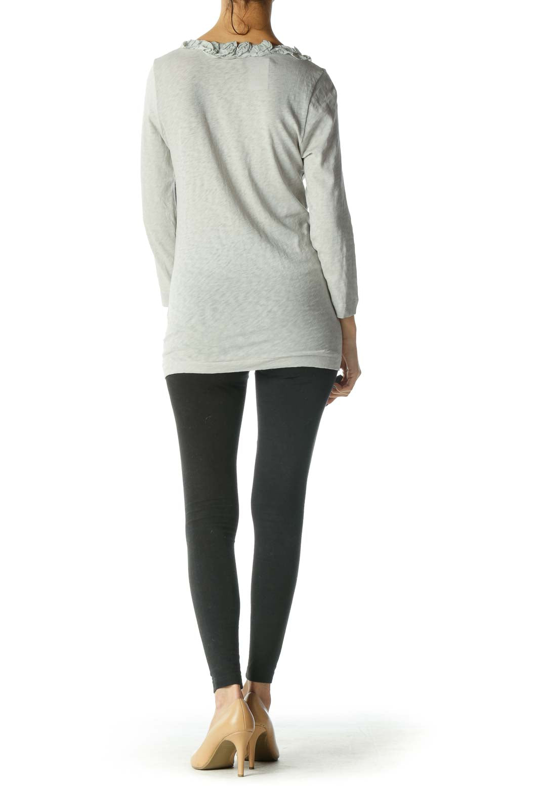 Gray Round Neck Embellished Knit Top