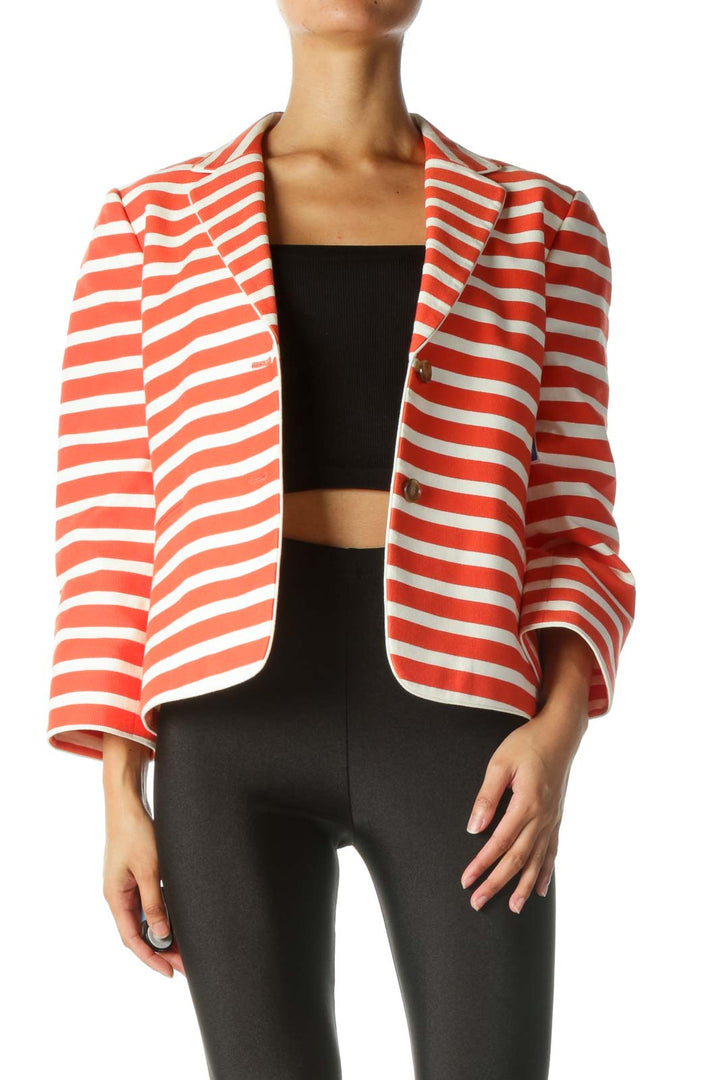 Cream and Orange Striped Blazer