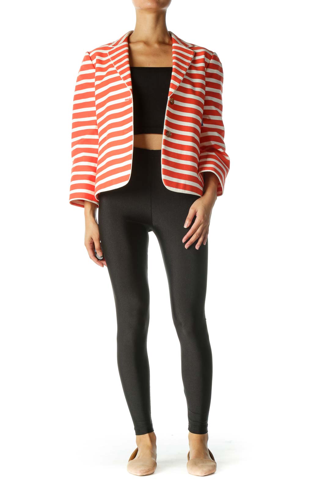 Cream and Orange Striped Blazer