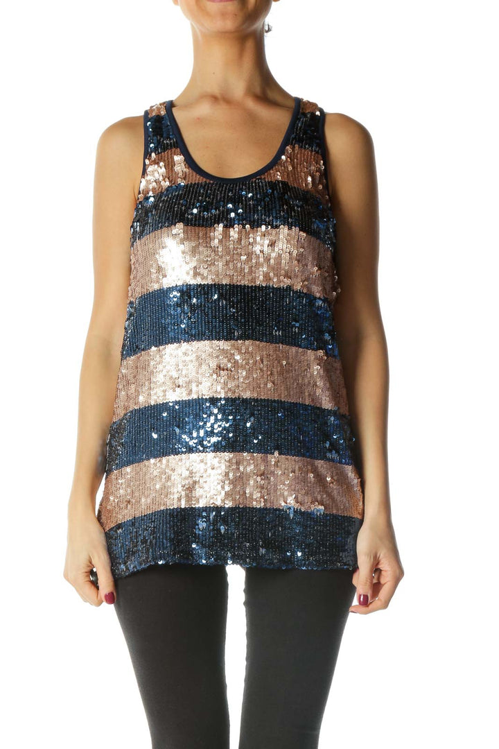 Blue and Brown Sequined Tank Top