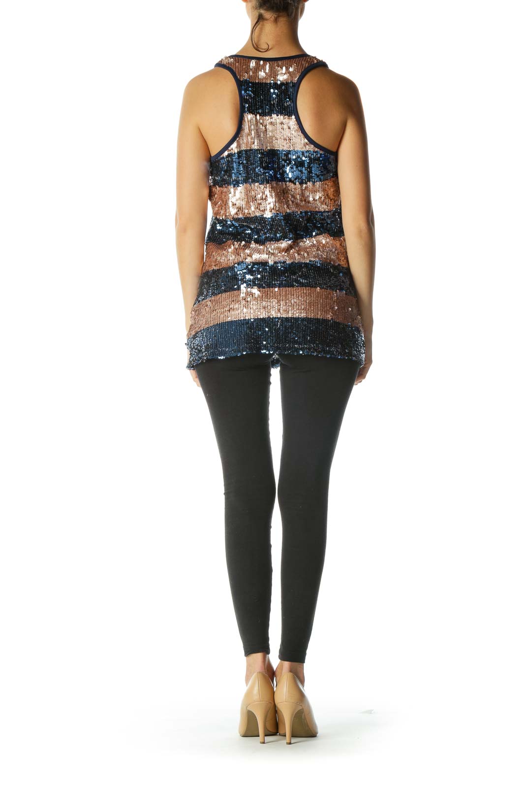 Blue and Brown Sequined Tank Top