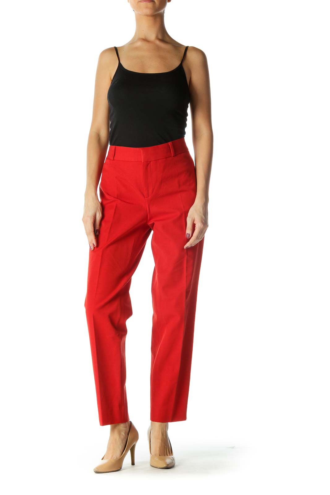 Red Pocketed Tapered Pants