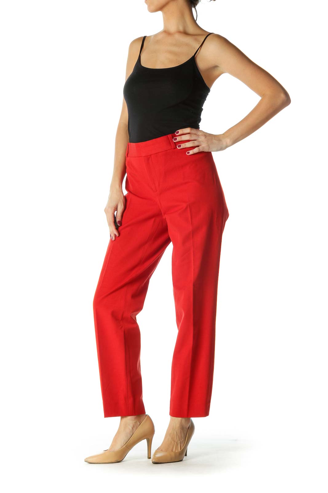 Red Pocketed Tapered Pants