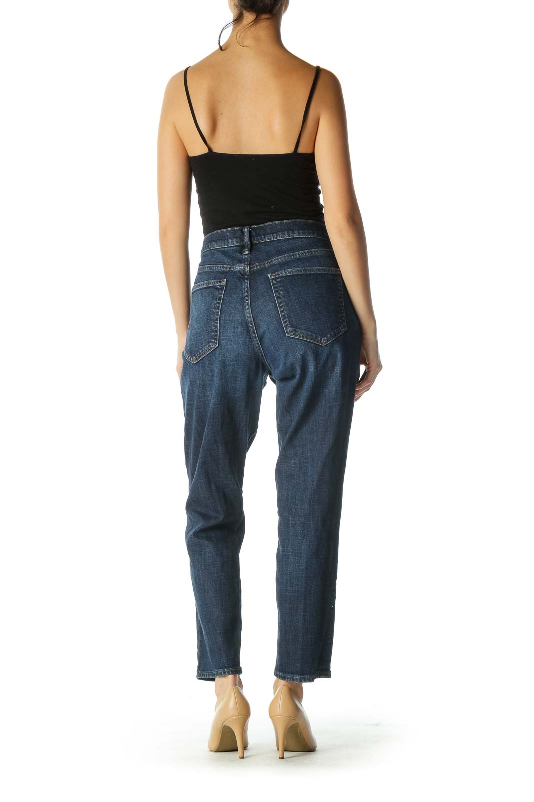 Blue Medium-Wash Straight Leg Denim Jeans