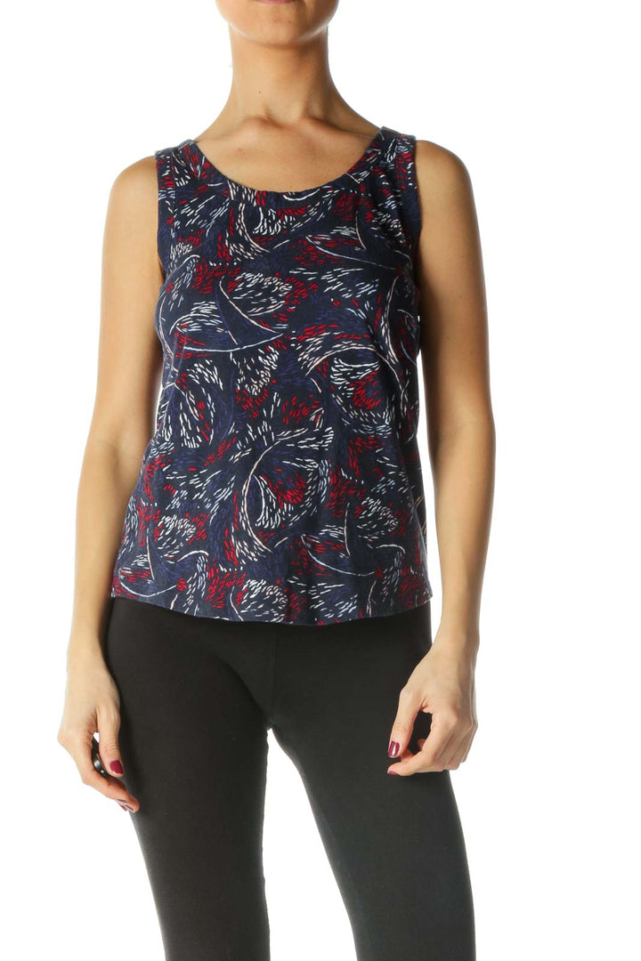 Blue Multicolor Print Tank Top