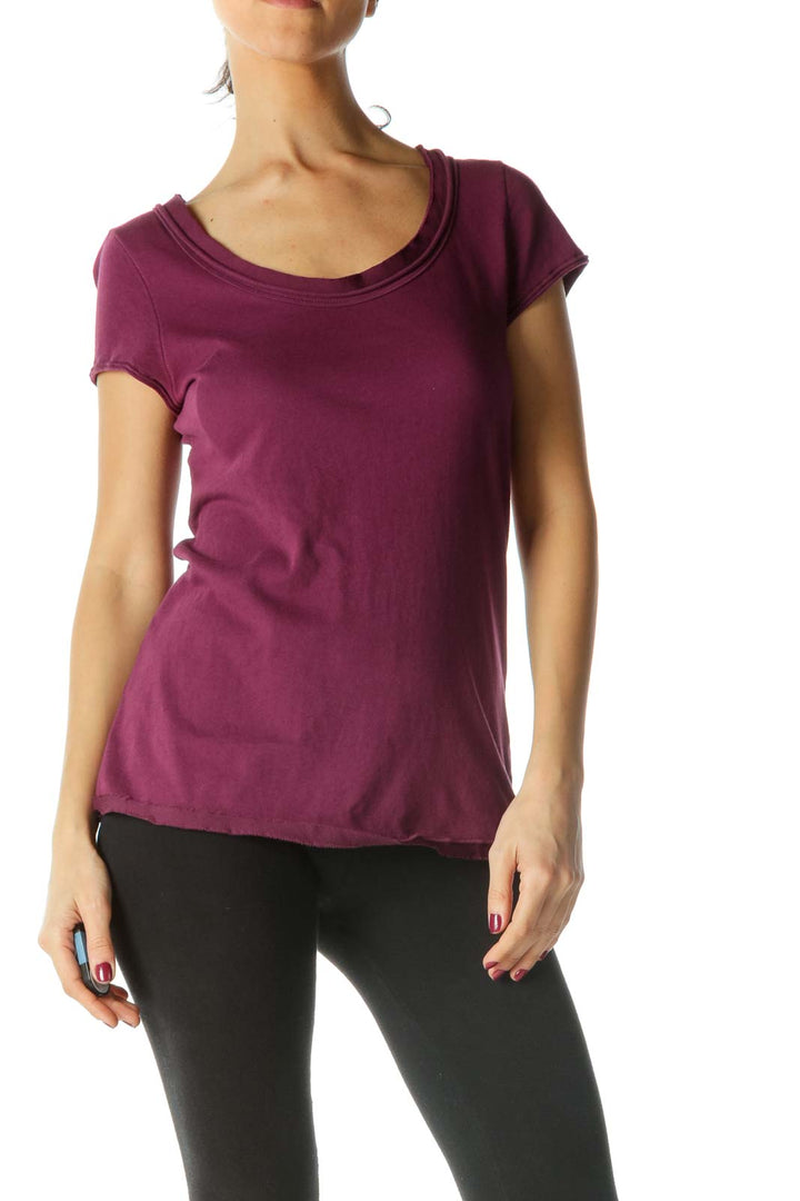 Purple Neckline Trim Shirt