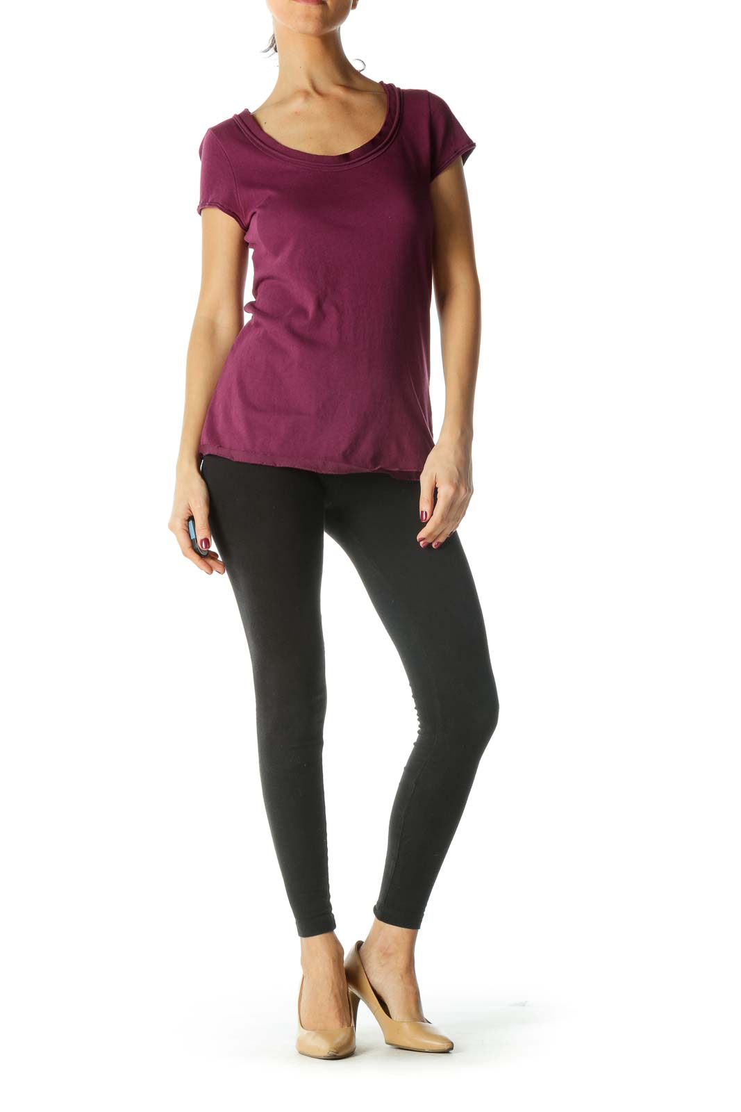 Purple Neckline Trim Shirt