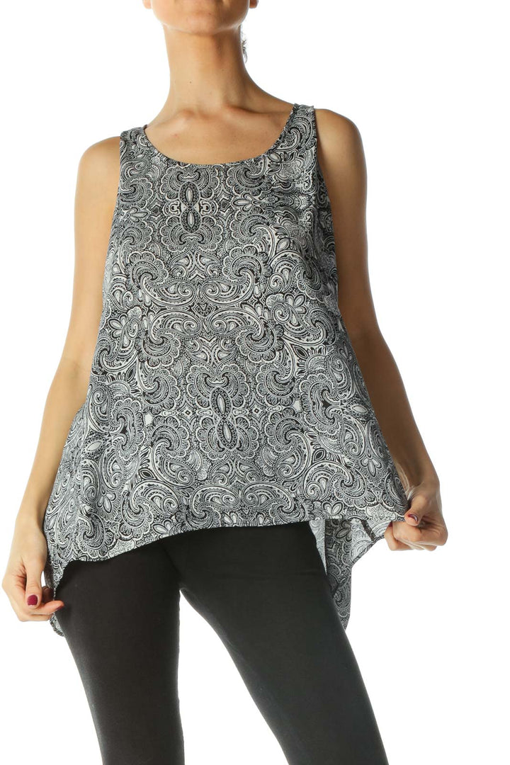 Black and White Paisley Print Tank Top