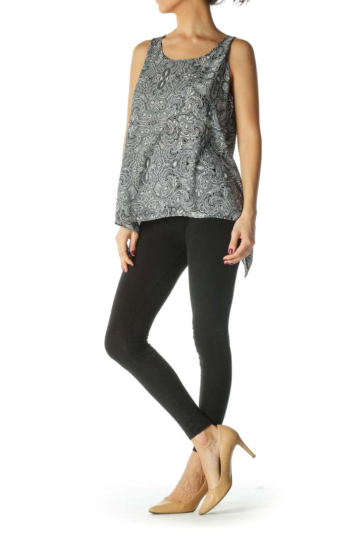 Black and White Paisley Print Tank Top