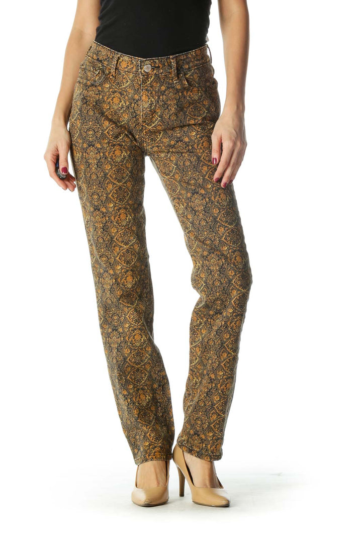 Black Orange Print Skinny Pants