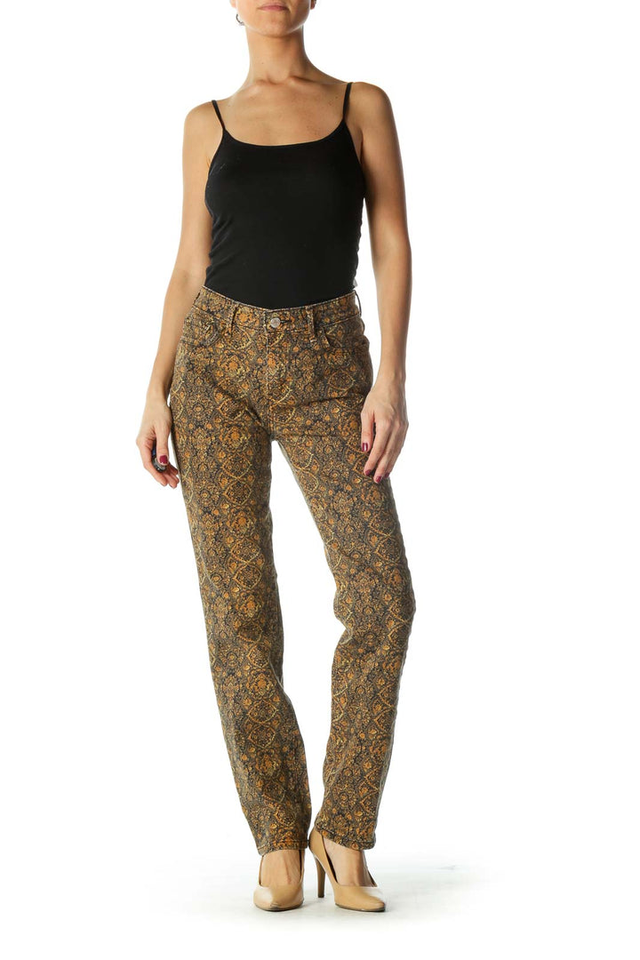 Black Orange Print Skinny Pants