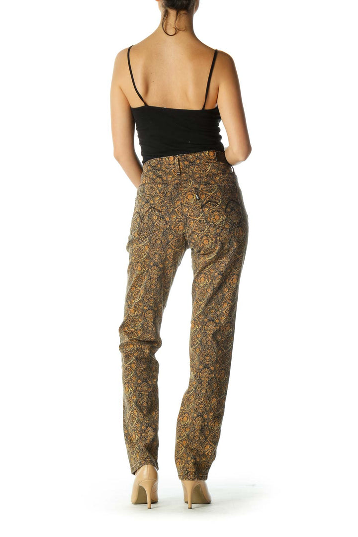 Black Orange Print Skinny Pants