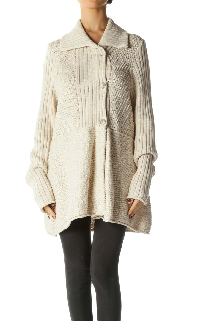 Beige Texture Collared Sweater