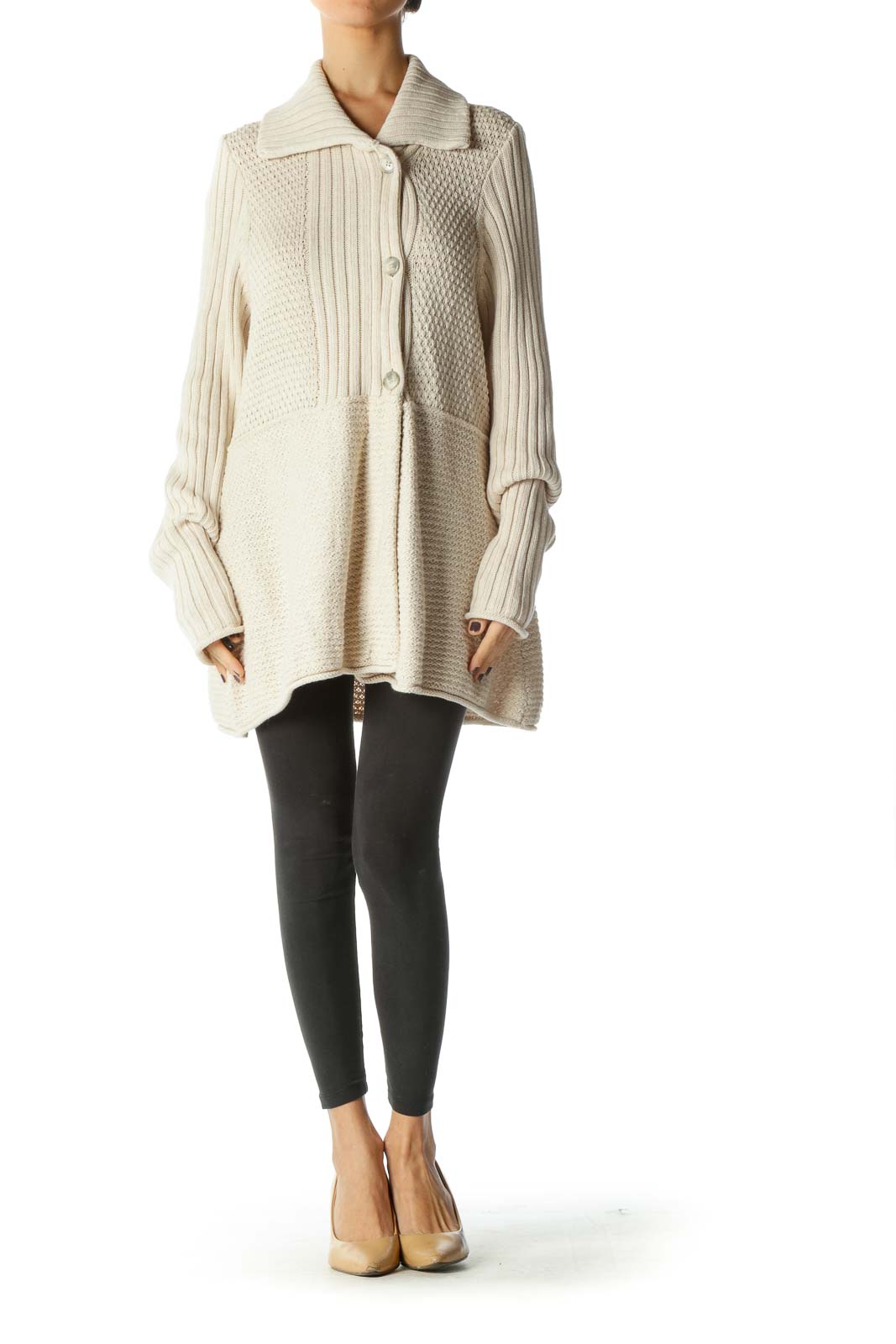 Beige Texture Collared Sweater