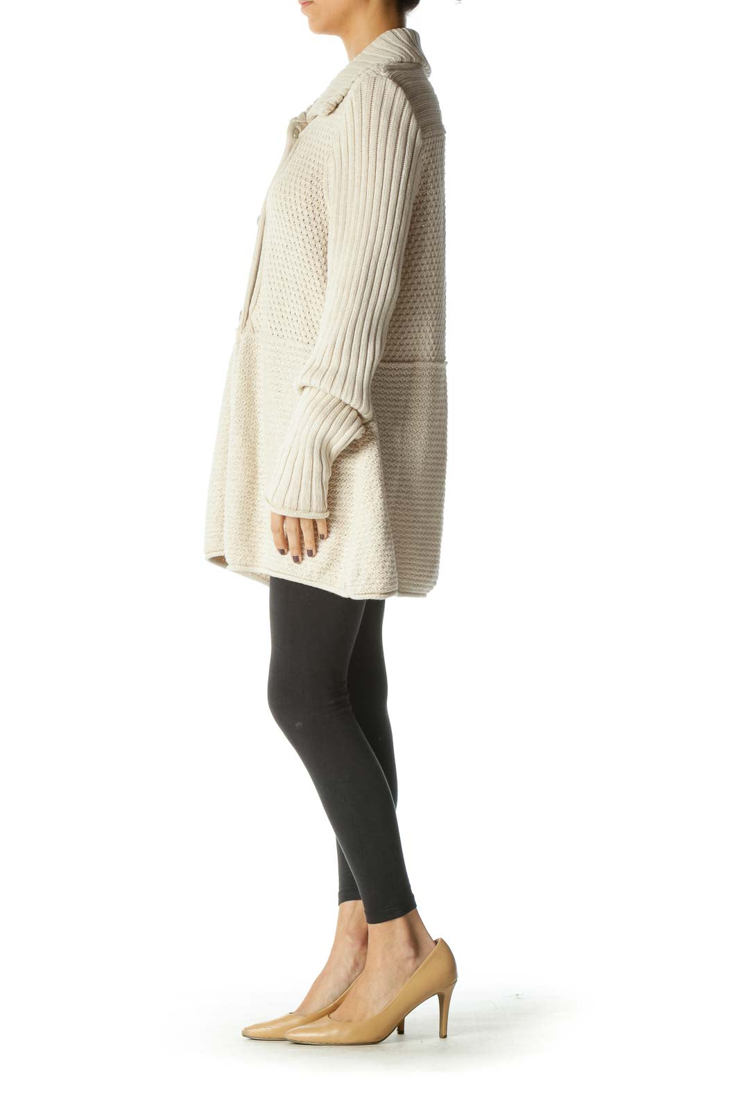 Beige Texture Collared Sweater