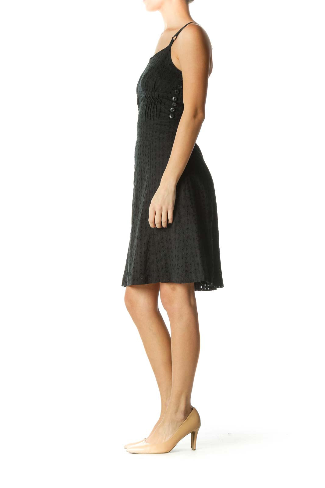 Black Solid Sweetheart Neck A-Line Dress