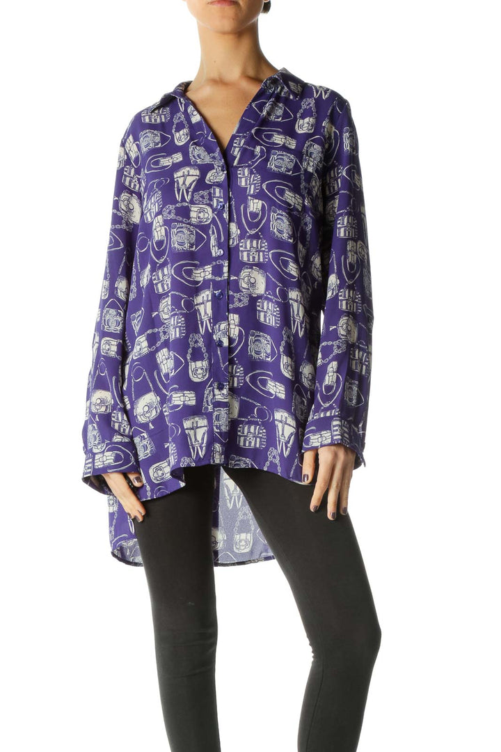 Purple Long Sleeve V Neck Blouse