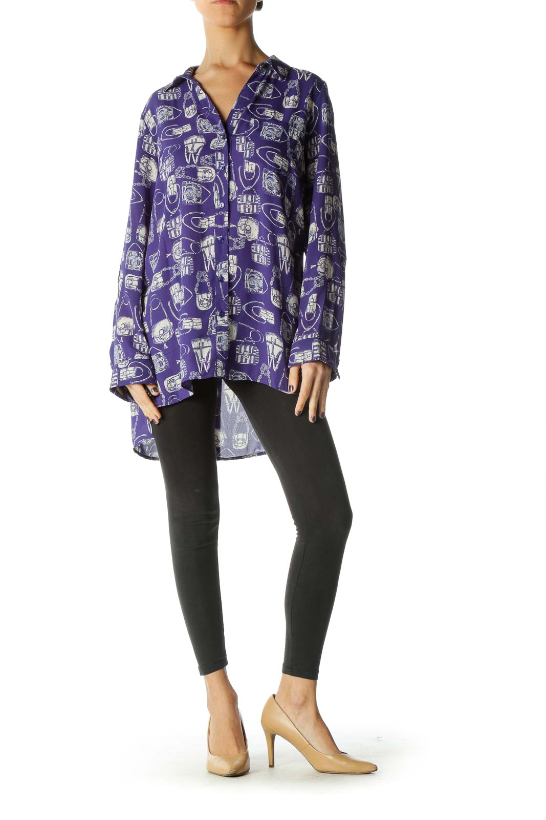 Purple Long Sleeve V Neck Blouse