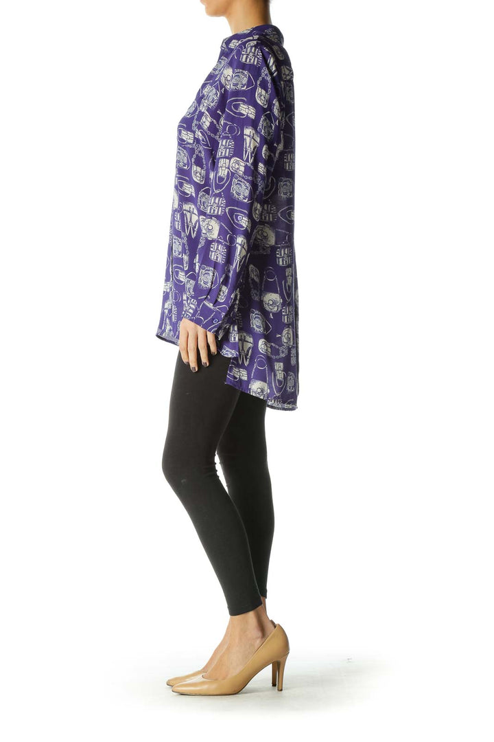 Purple Long Sleeve V Neck Blouse