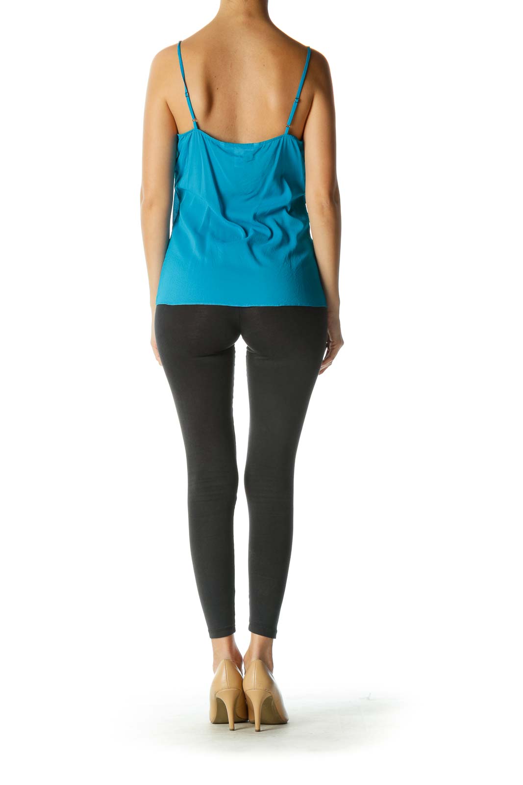 Blue Solid Sweetheart Neck Brunch Tank Top