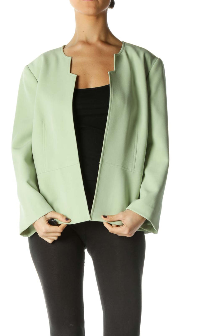 Green Solid Long Sleeve Cardigan