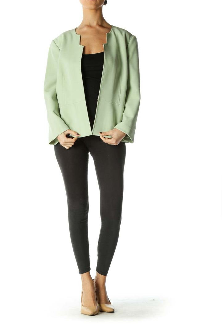 Green Solid Long Sleeve Cardigan