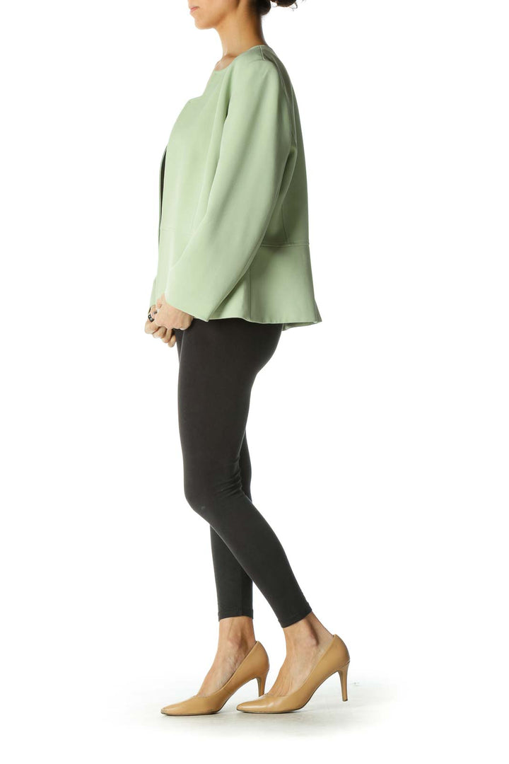 Green Solid Long Sleeve Cardigan