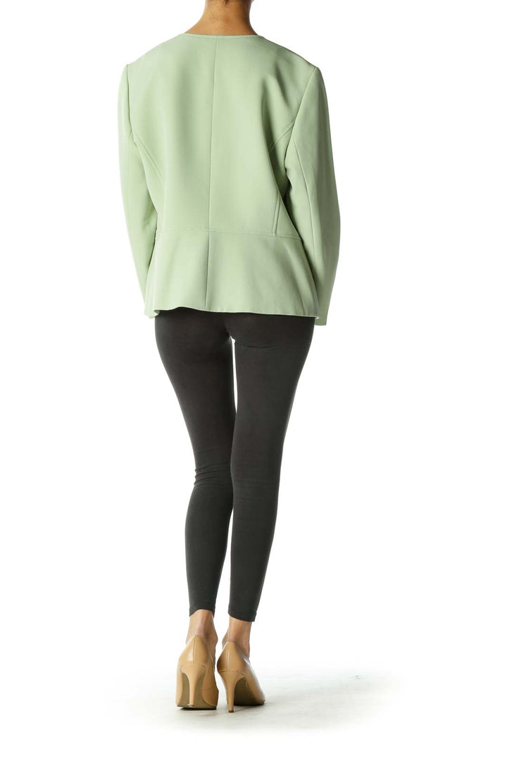 Green Solid Long Sleeve Cardigan