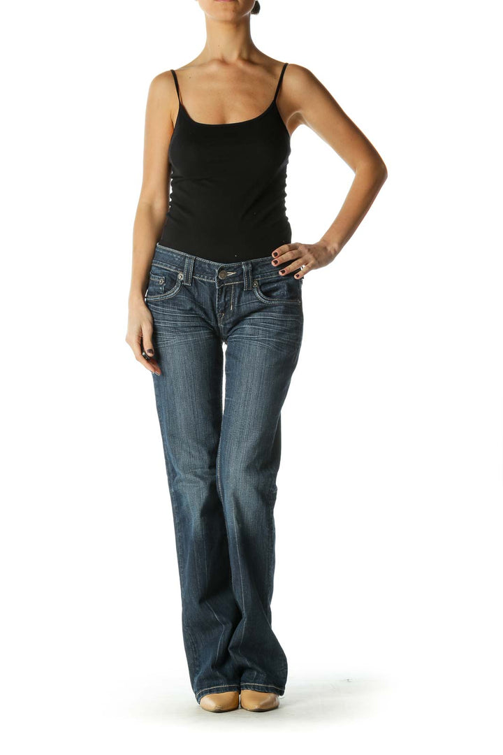 Blue Casual Straight Leg Jeans