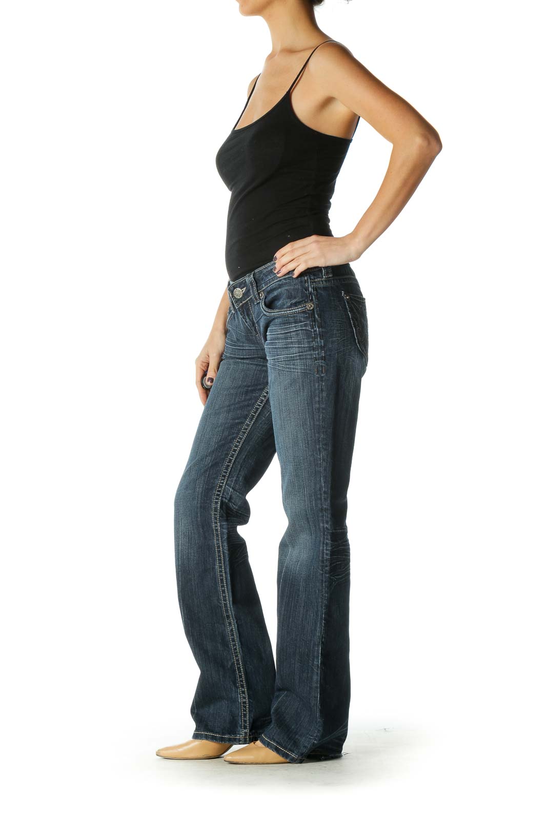 Blue Casual Straight Leg Jeans