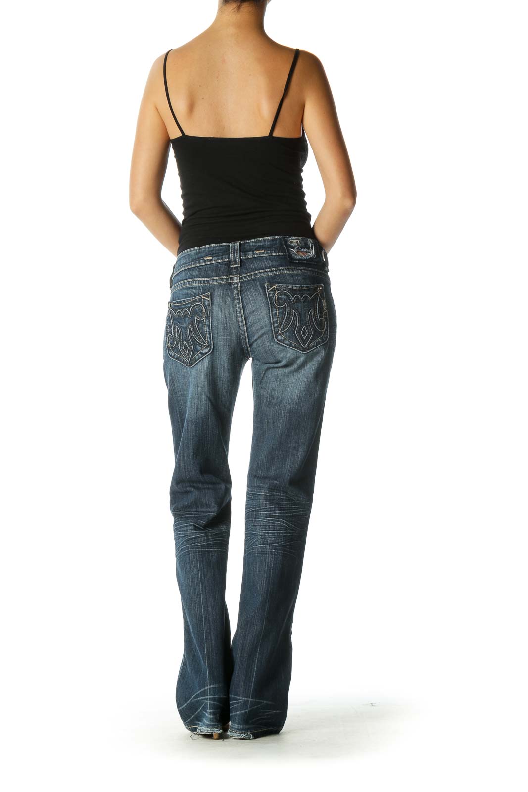 Blue Casual Straight Leg Jeans