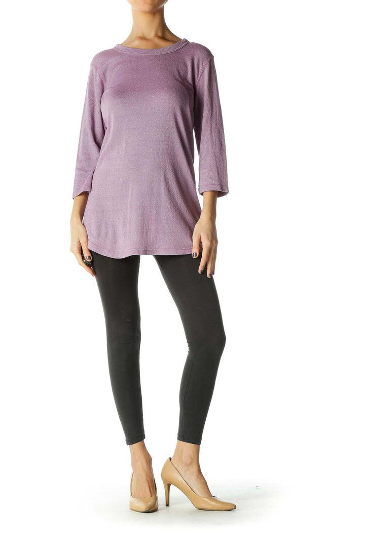 Purple Solid Boatneck Casual Blouse