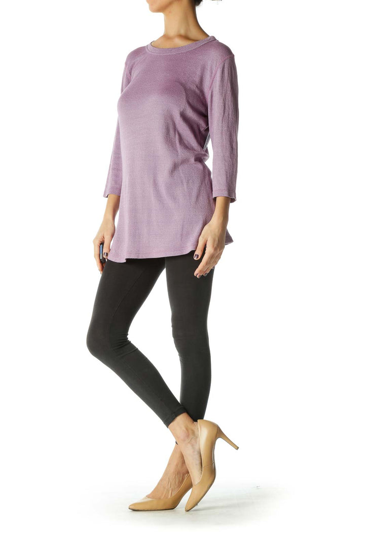 Purple Solid Boatneck Casual Blouse