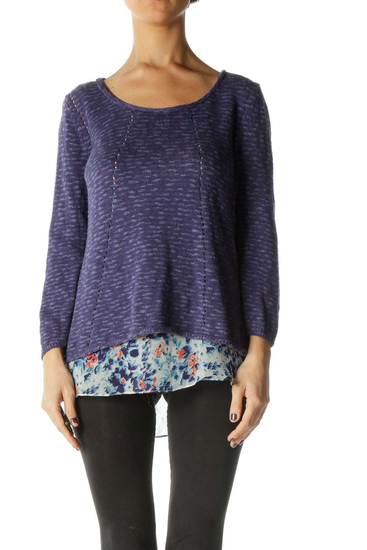 Blue Solid Scoop Neck Sweater