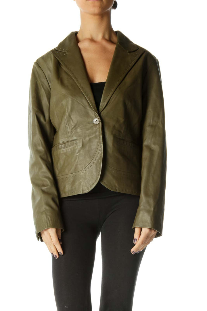 Green Long Sleeve Leather Jacket