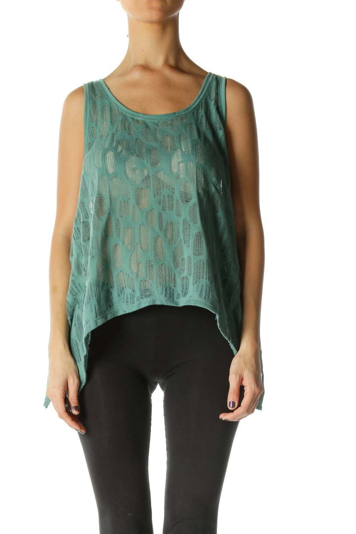 Green Solid Scoop Neck Casual Blouse