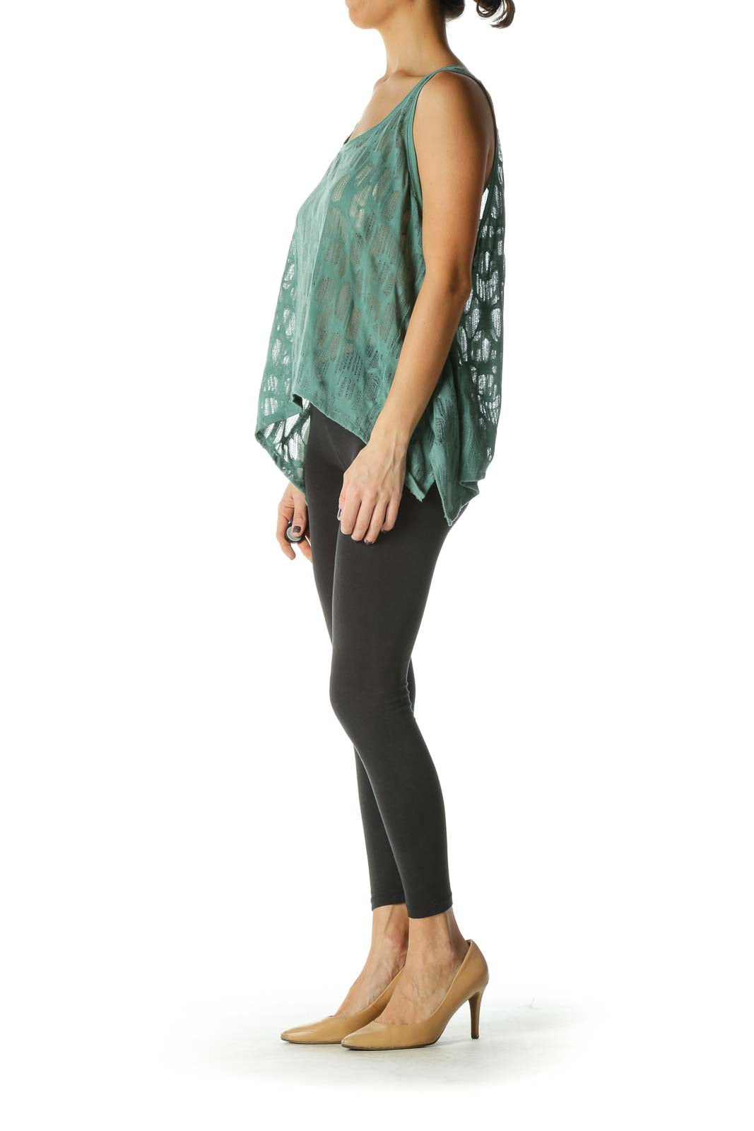 Green Solid Scoop Neck Casual Blouse